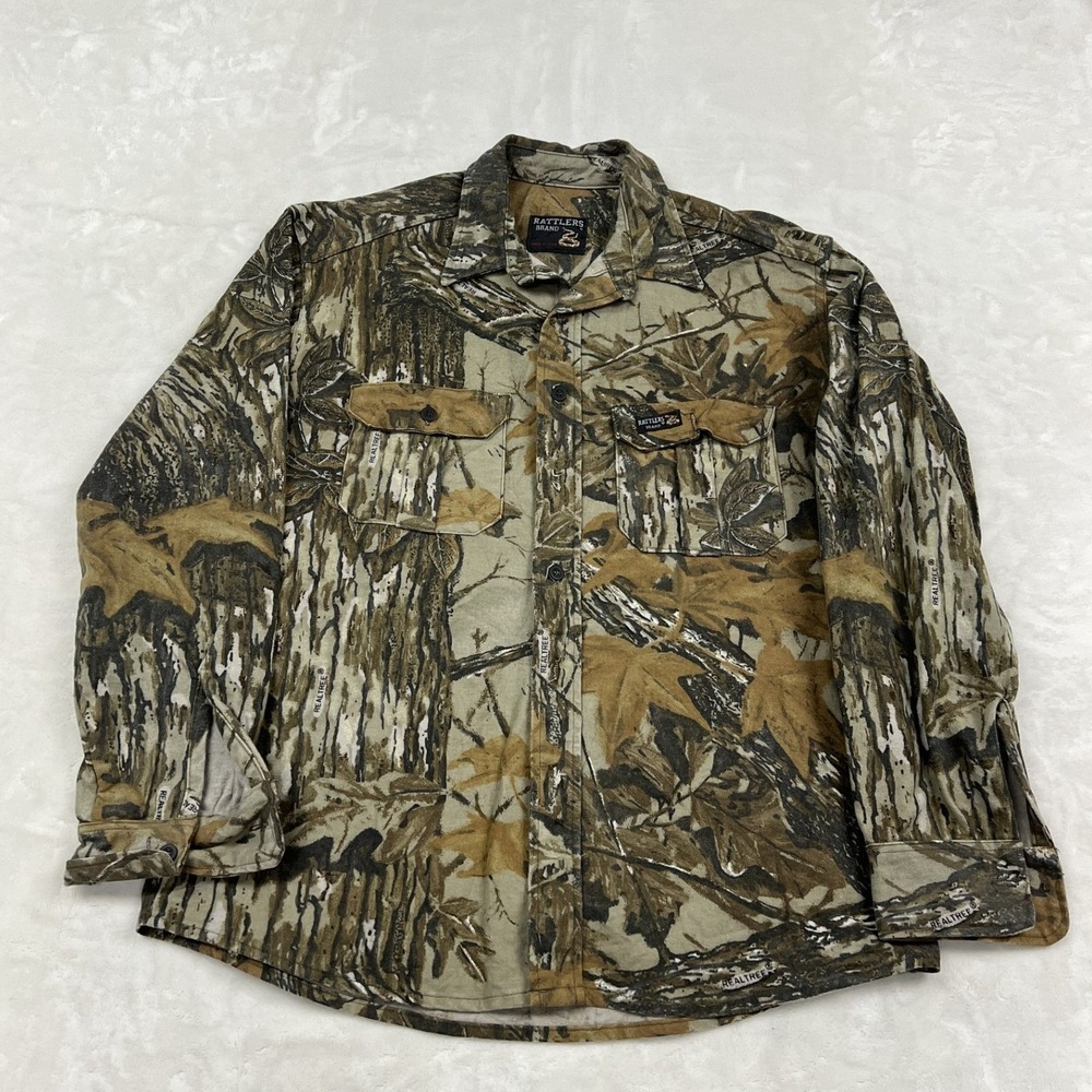 Rattlers Brand Button Down Shirt Mens L Camo Realtree Made in USA Hunting Shirt